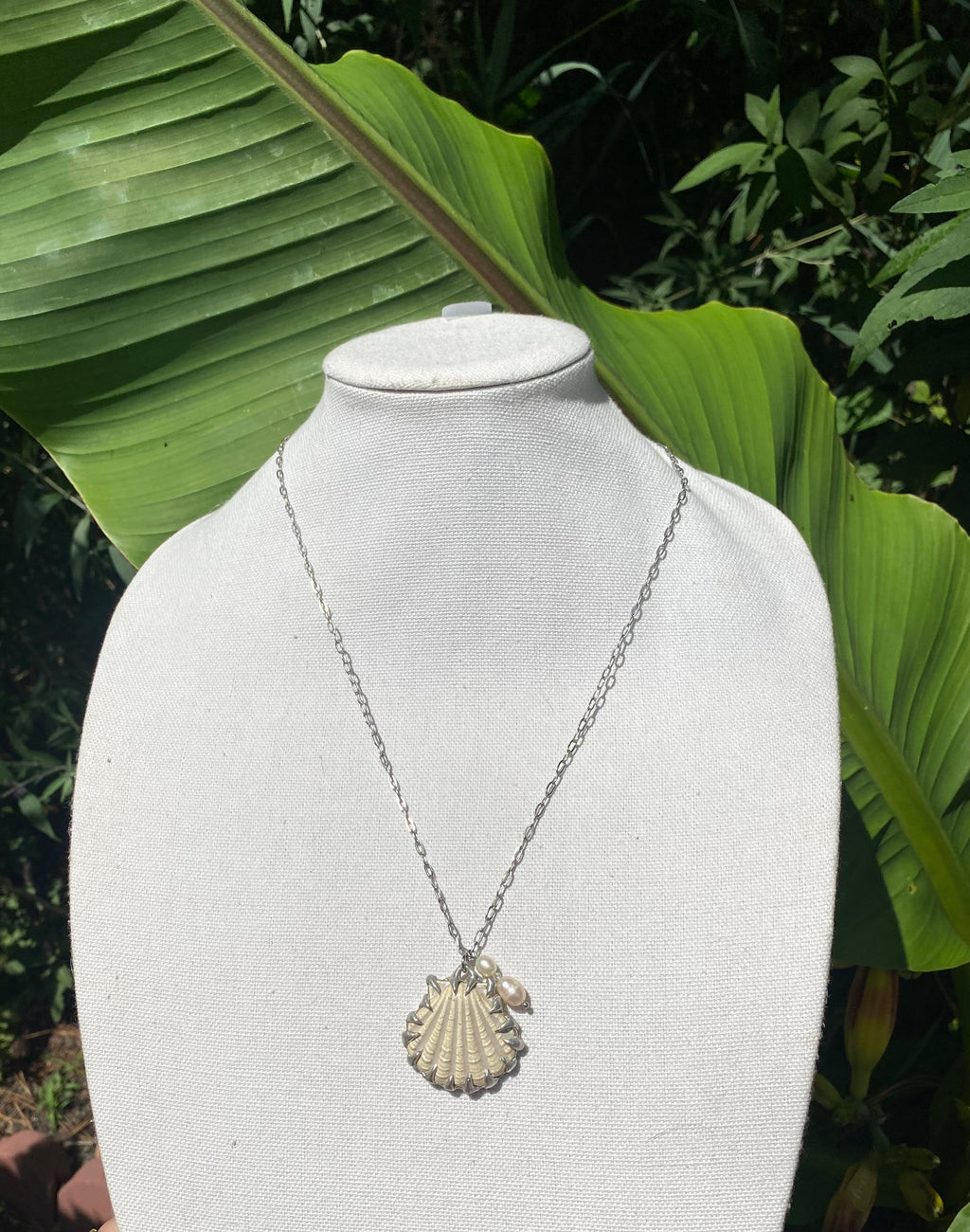 Ceramic Shell Necklace with Pearls